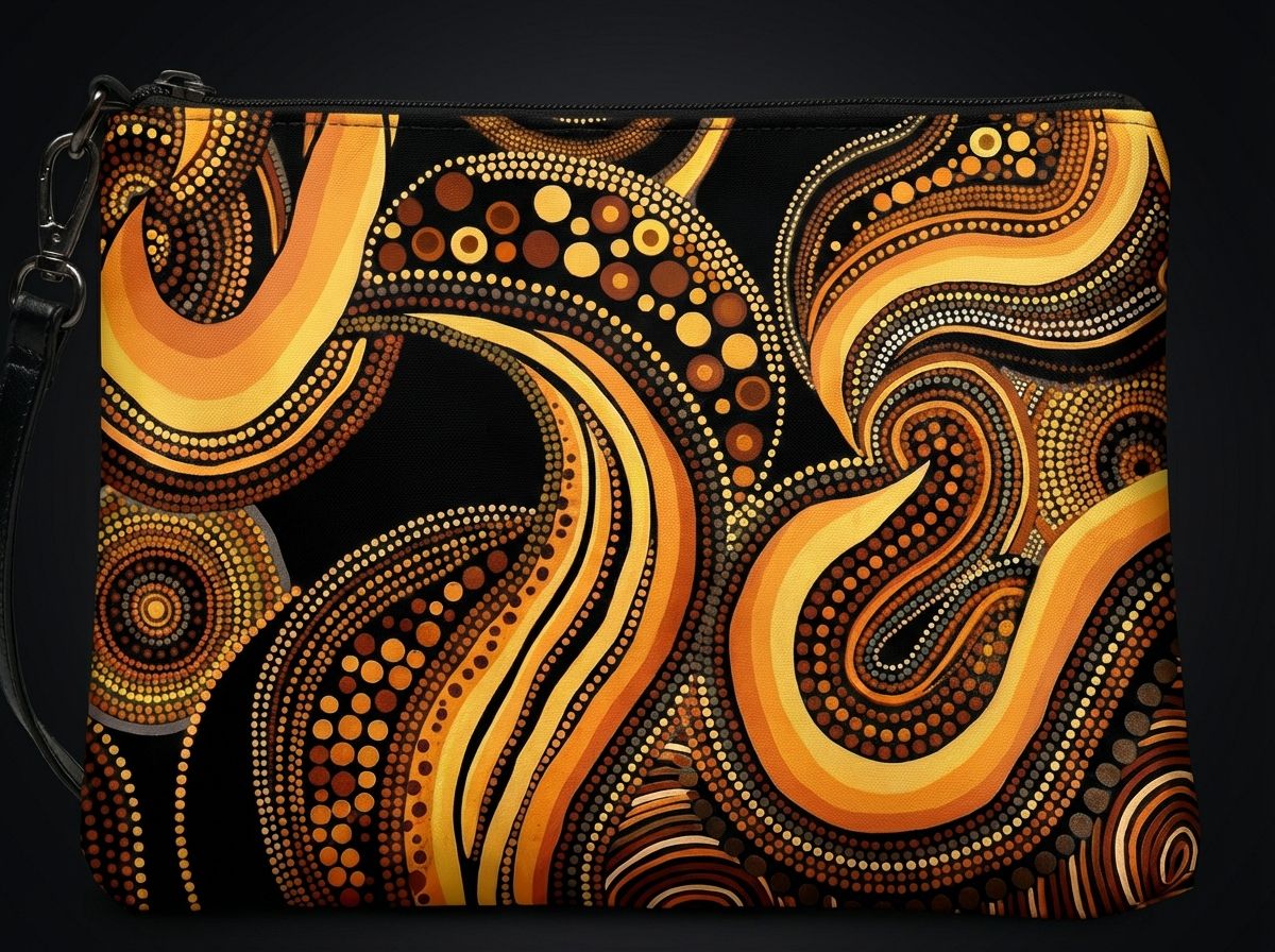 The Carry Culture crossbody bag, printed with Ngadju artwork in gold, orange and black